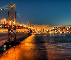 Chmur, Zatoka, Drapacze, Golden Gate, Miasto, Most, Nocą, San Francisco