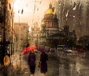 Zdjęcie miasta, Budynki, Deszcz, Ulica