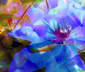 Abstrakcja, Art, Niebieskie kwiaty