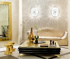 Salonik, Sofa, Lustro, Stolik