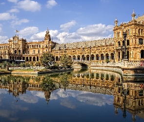 Chmury, Woda, Sevilla, Hiszpania, Hotel, Plaza de Espana