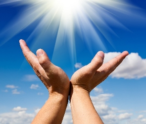 Ręce, Promienie słońca, Niebo, Energia