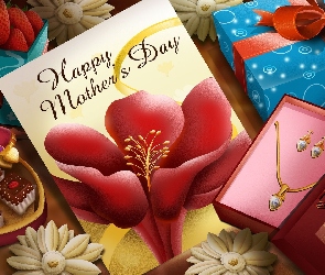 Dzień Matki, Napis, Prezenty, Biżuteria, Kwiaty, Czekoladki