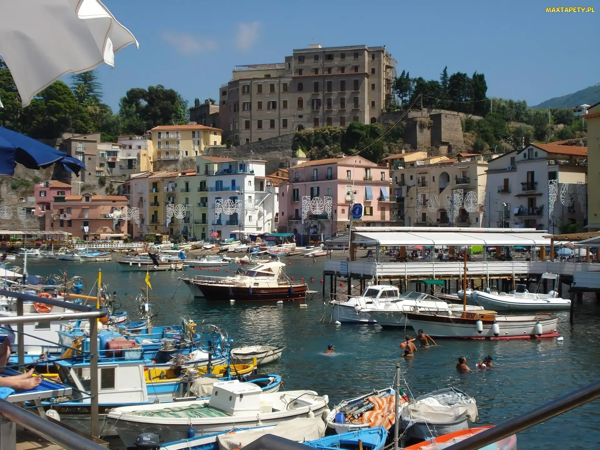 Włochy, Zabudowa, Łodzie, Woda, Sorrento