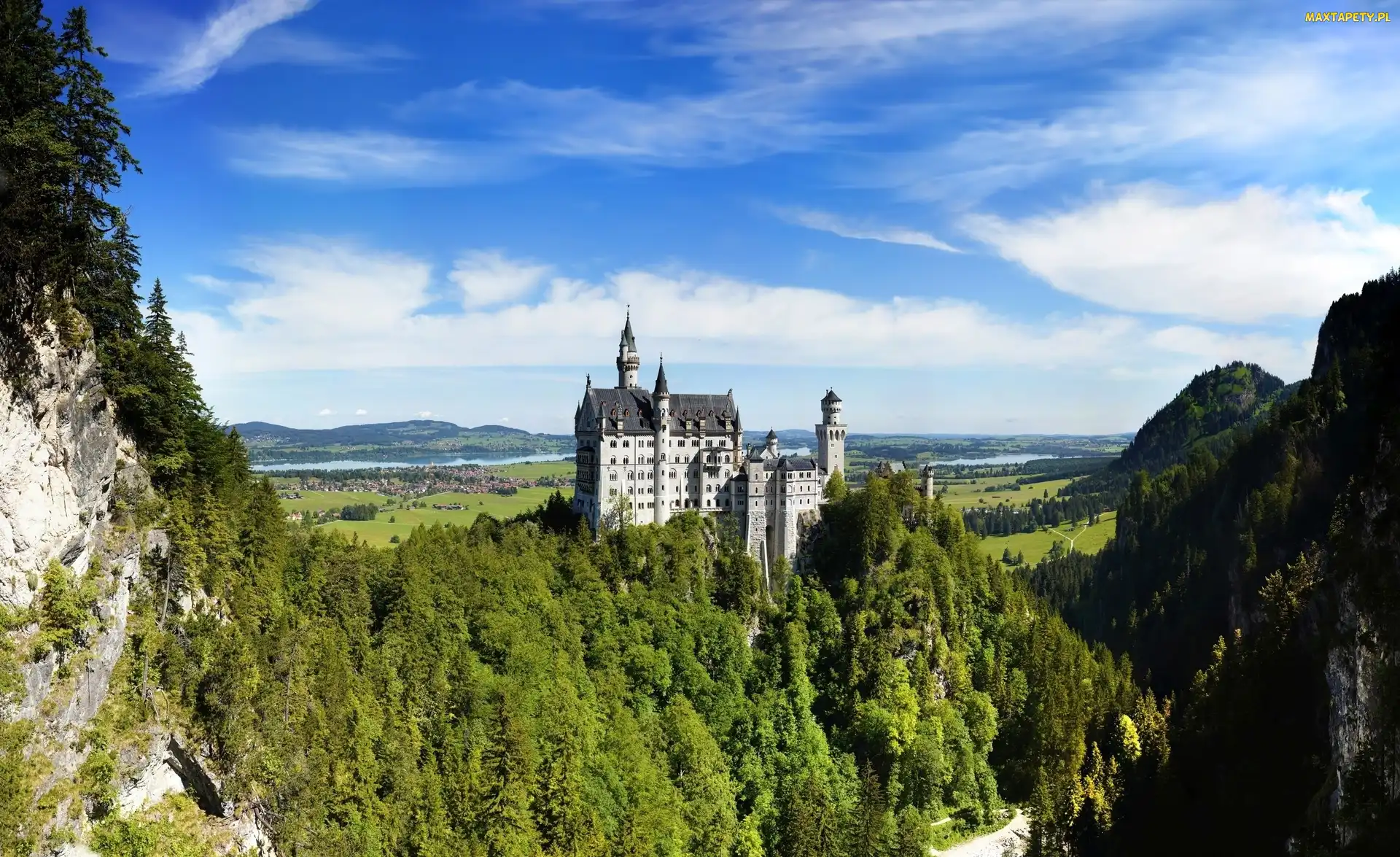 Neuschwanstein, Niemcy, Lasy, Góry, Zamek