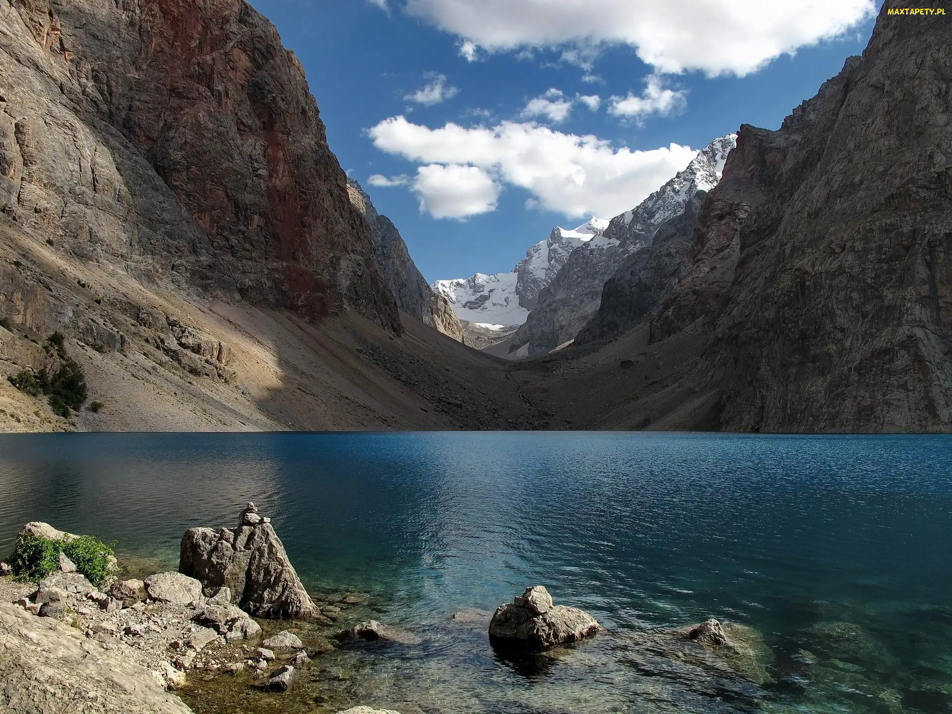Góry, Tadżykistan, Chmury, Jezioro