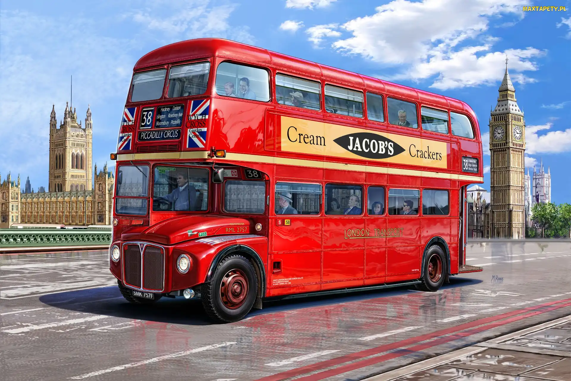 Londyn, Big Ben, Autobus, Most