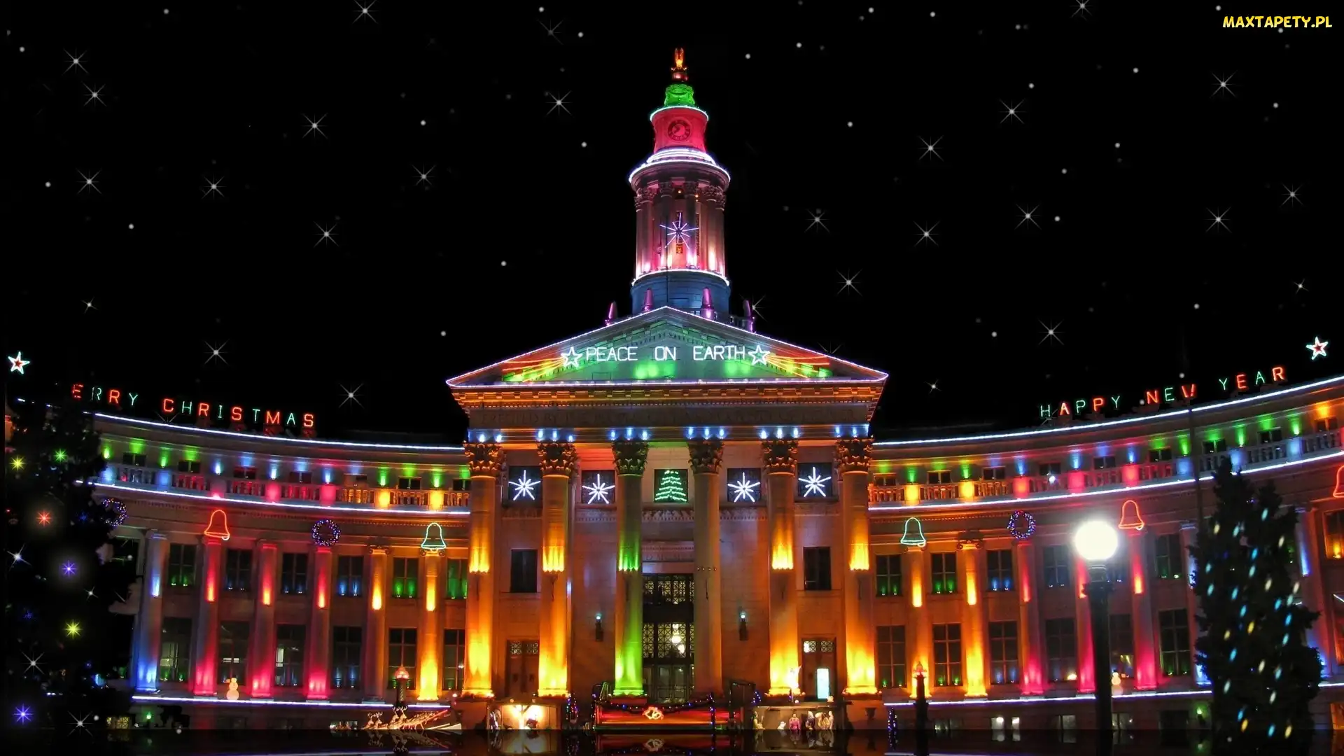 Pałac, Boże, Noc, Choinka, Światełka, Narodzenie