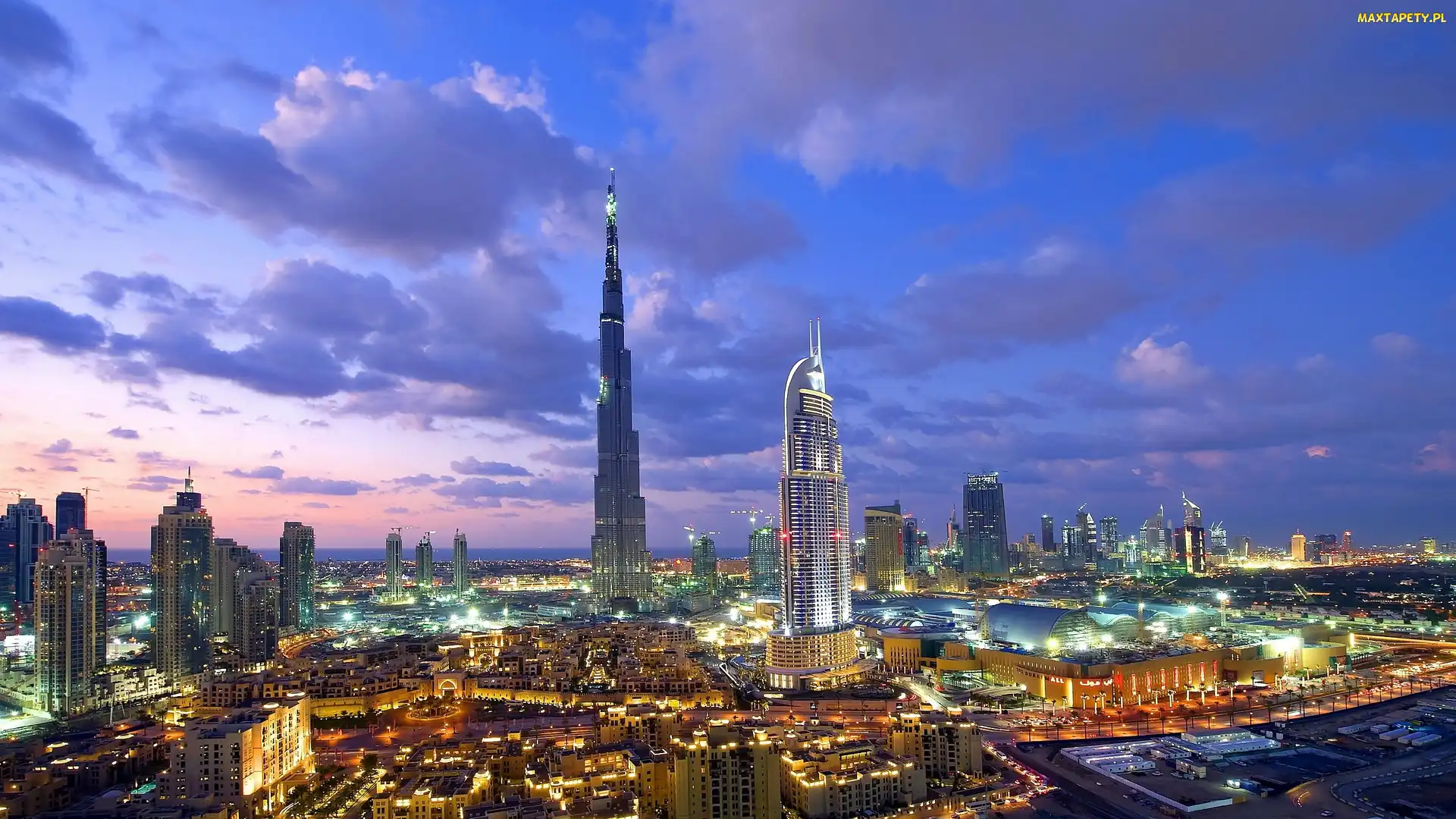 Azja, Zjednoczone Emiraty Arabskie, Panorama, Świt, Miasta, Dubaj