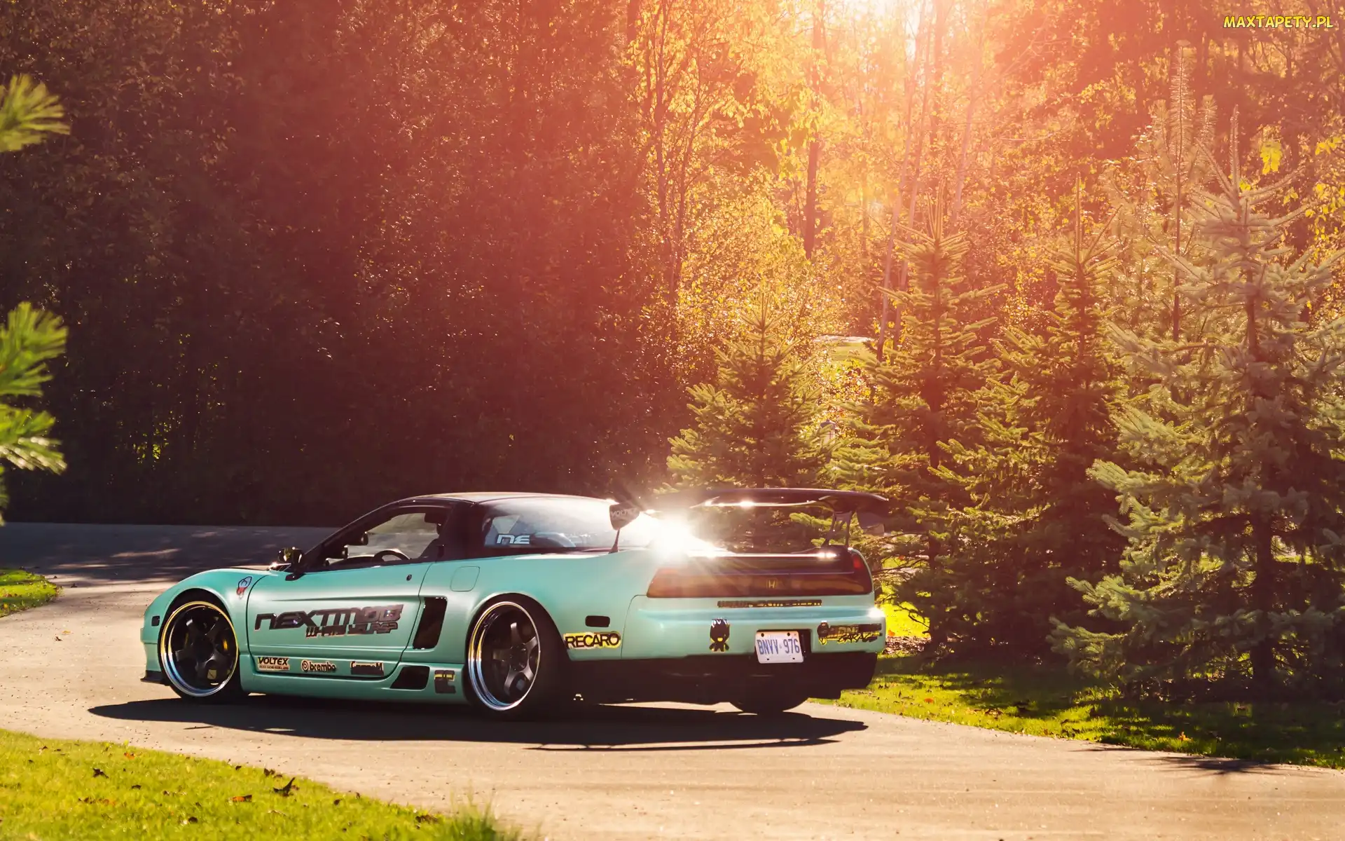 Jesień, Słońca, Droga, Honda NSX, Las, Promienie