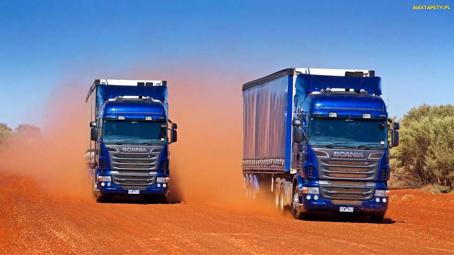 Pył, Droga, Ciężarówki, Scania