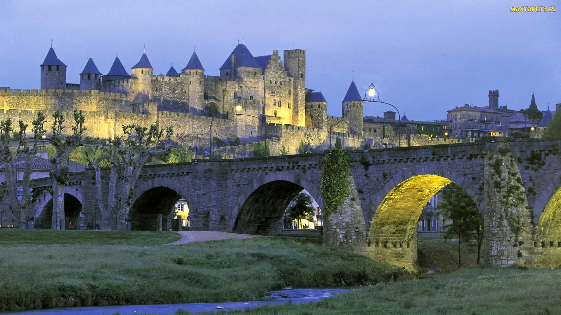 Francja, Rzeczka, Most, Fortyfikacje Carcassonne, Zamek w Carcassonne