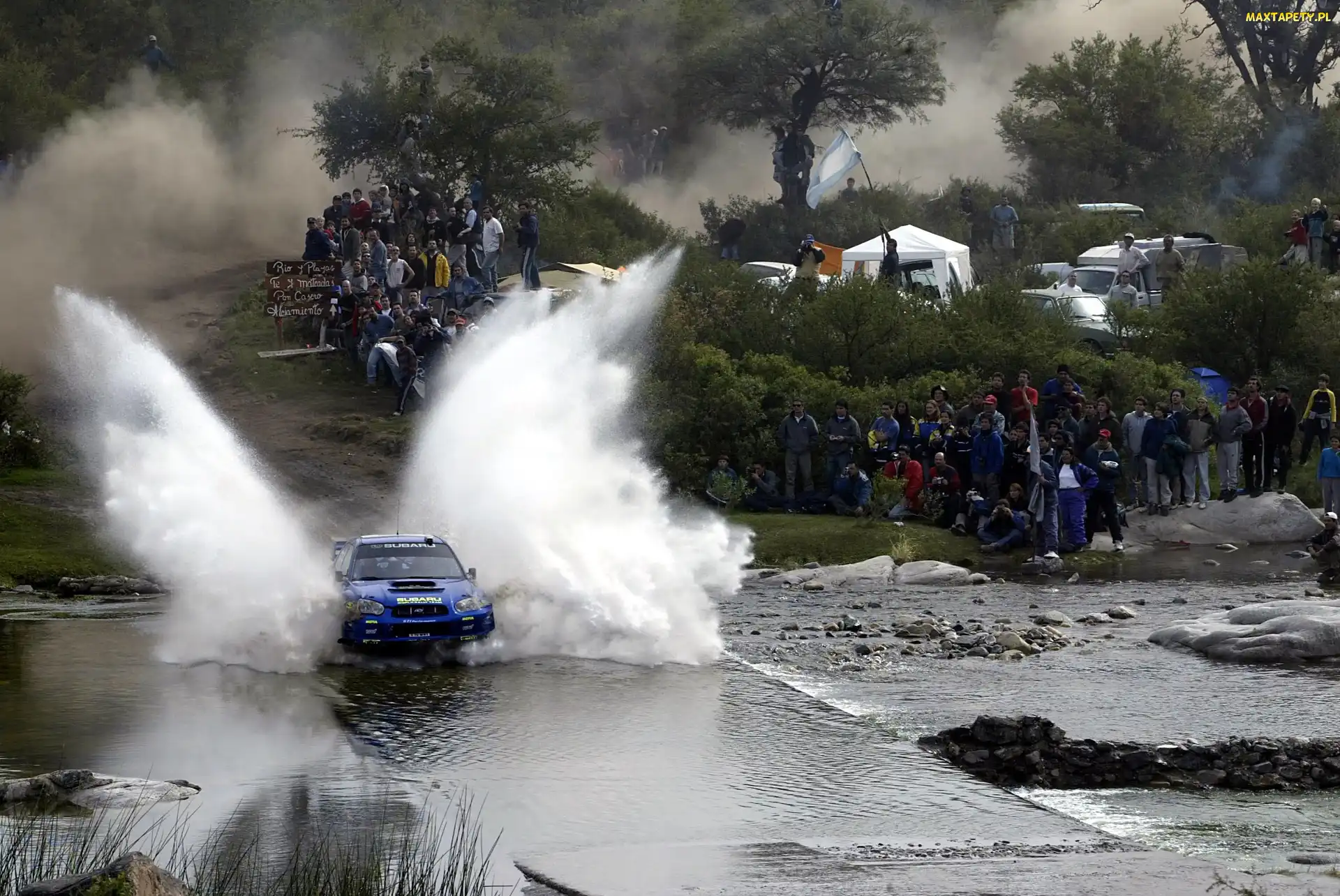 Drzewa, Kamienie, Subaru, Ludzie, Rzeka, Rajdowy, Impreza