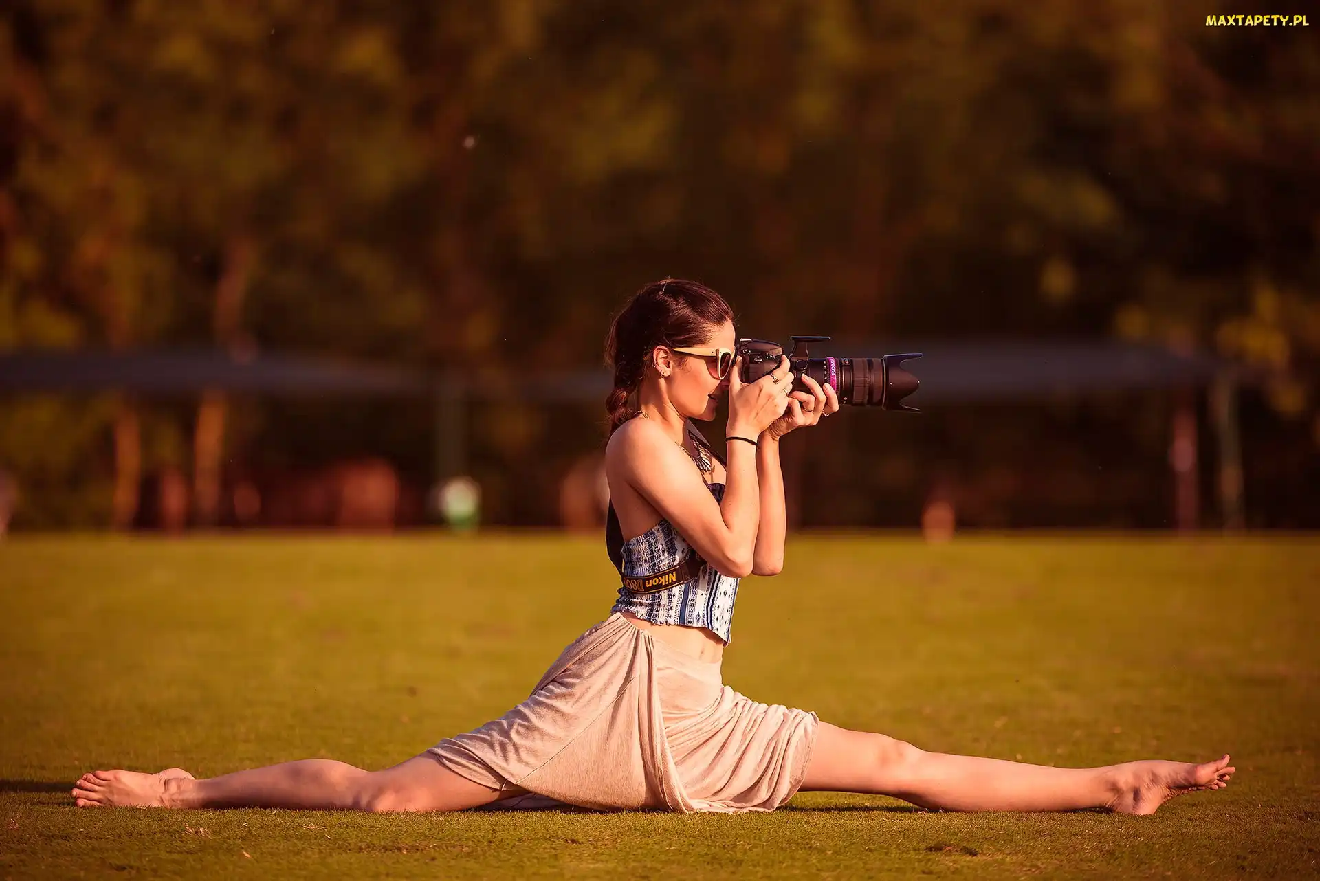 Fotograficzny, Aparat, Dziewczyna, Szpagat