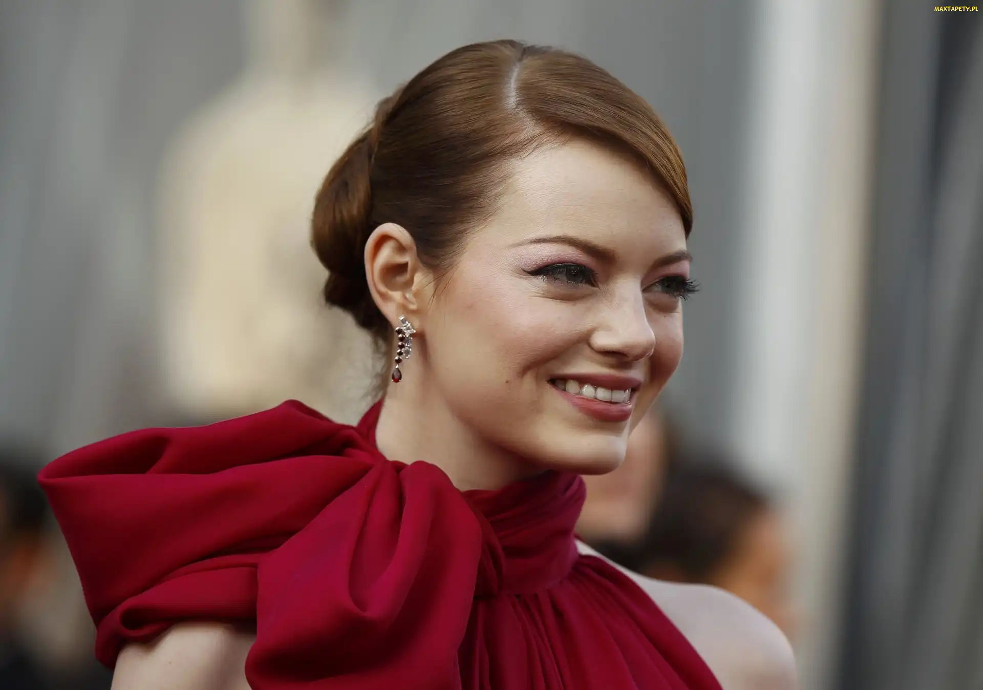 Kobieta, Kolczyk, Makijaż, Emma Stone, Uśmiechnięta
