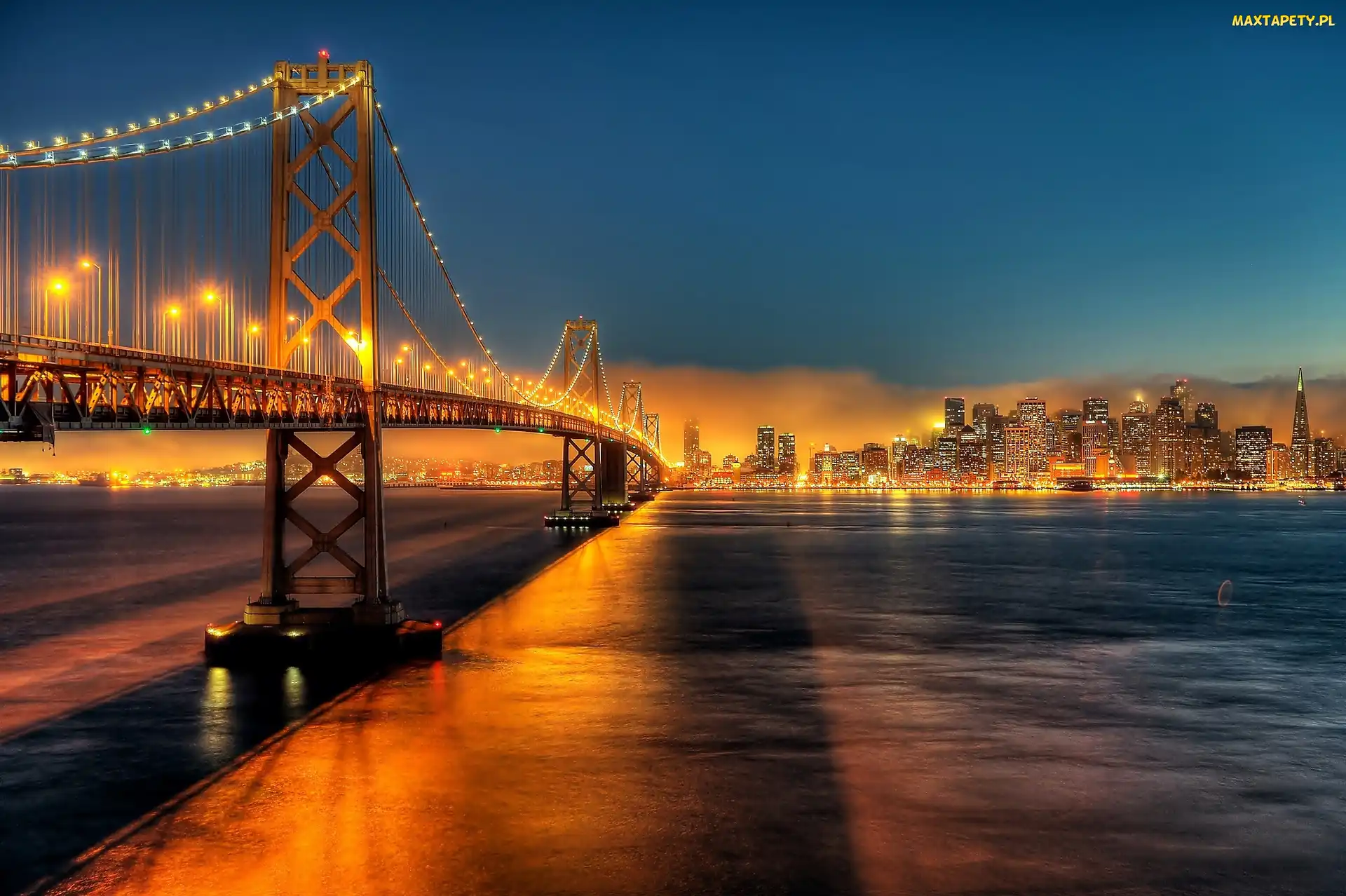 Chmur, Zatoka, Drapacze, Golden Gate, Miasto, Most, Nocą, San Francisco