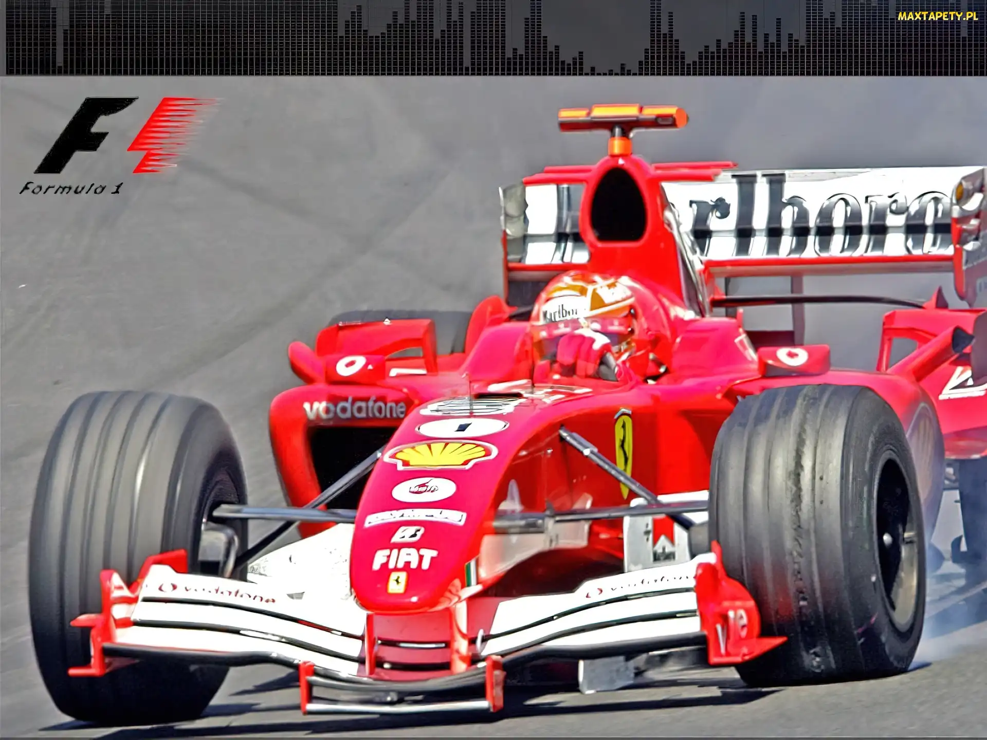 Formuła 1, bolid, spojler, kask , koła, opony