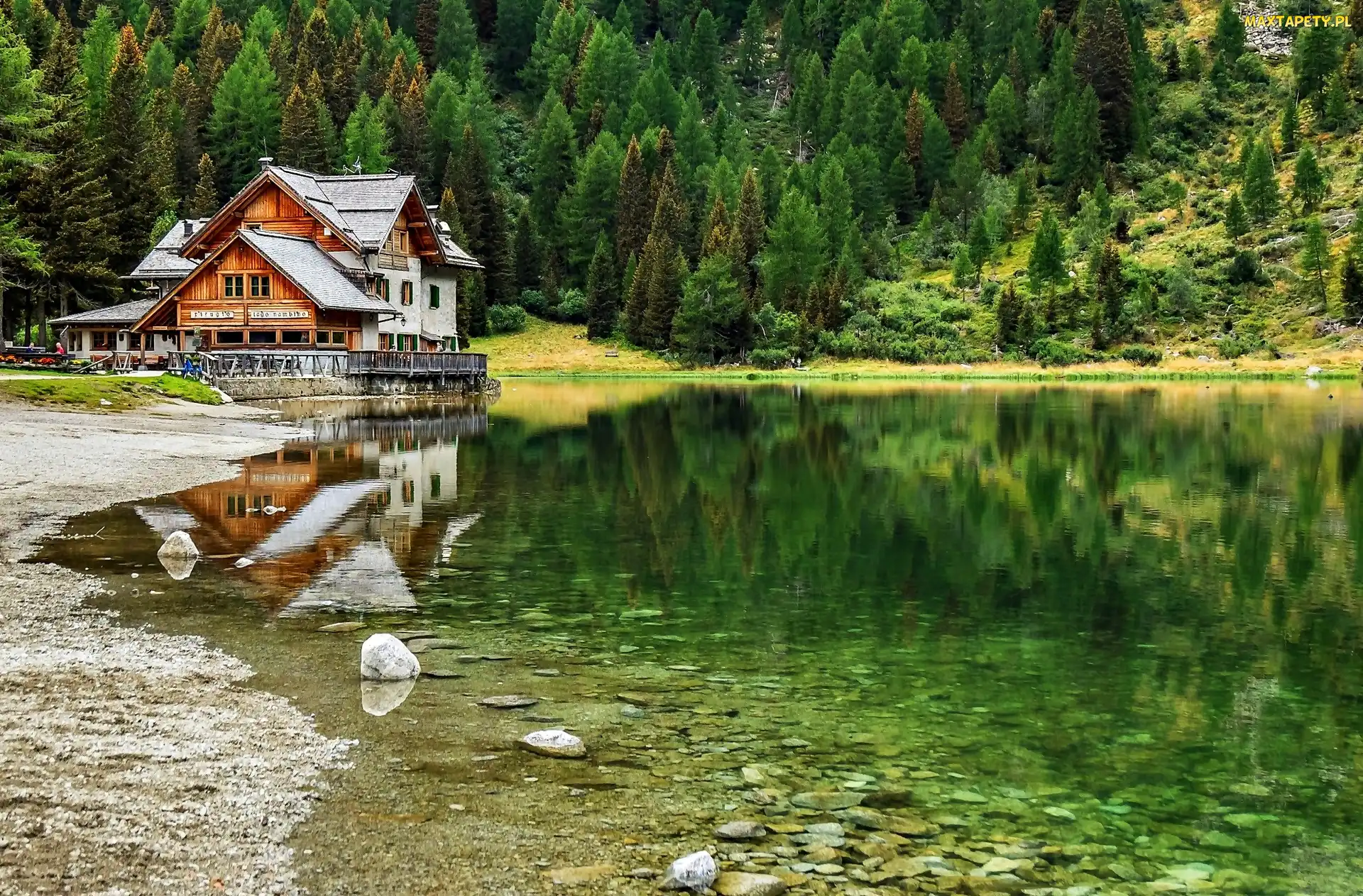 Dom, Restauracja, Jezioro, Las
