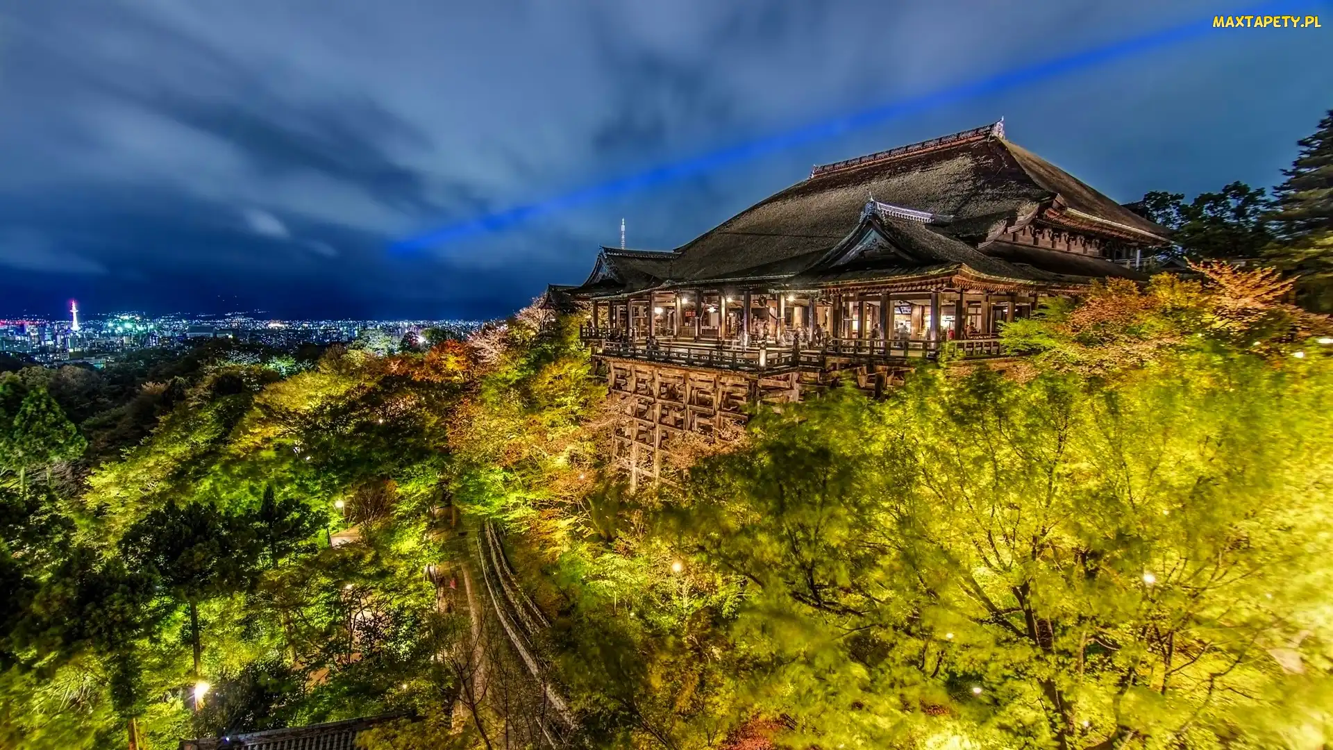 Nocą, Miasto, Japonia, Kyoto