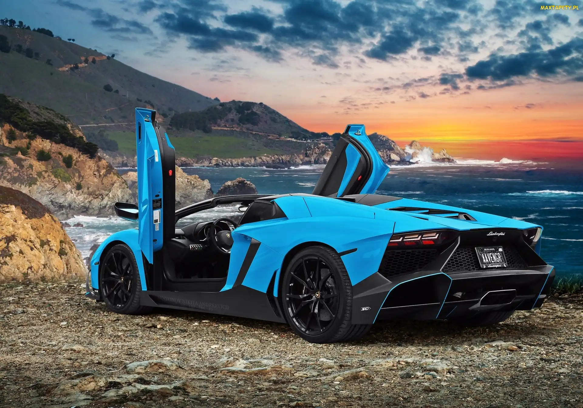 Aventador, Słońca, Zachód, Wybrzeże, Lamborghini