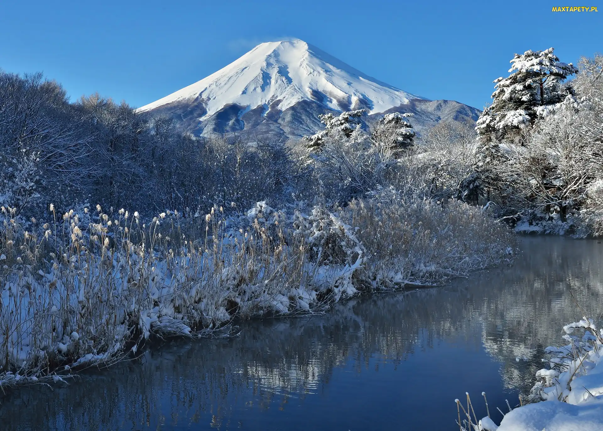 Góra, Japonia, Rzeka, Fuji, Zima