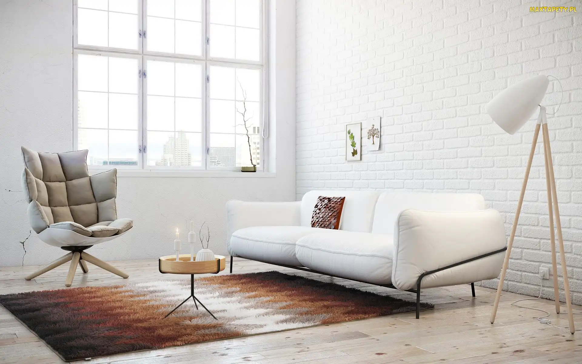 Nowoczesny, Pokój, Okno, Fotel, Lampa, Sofa