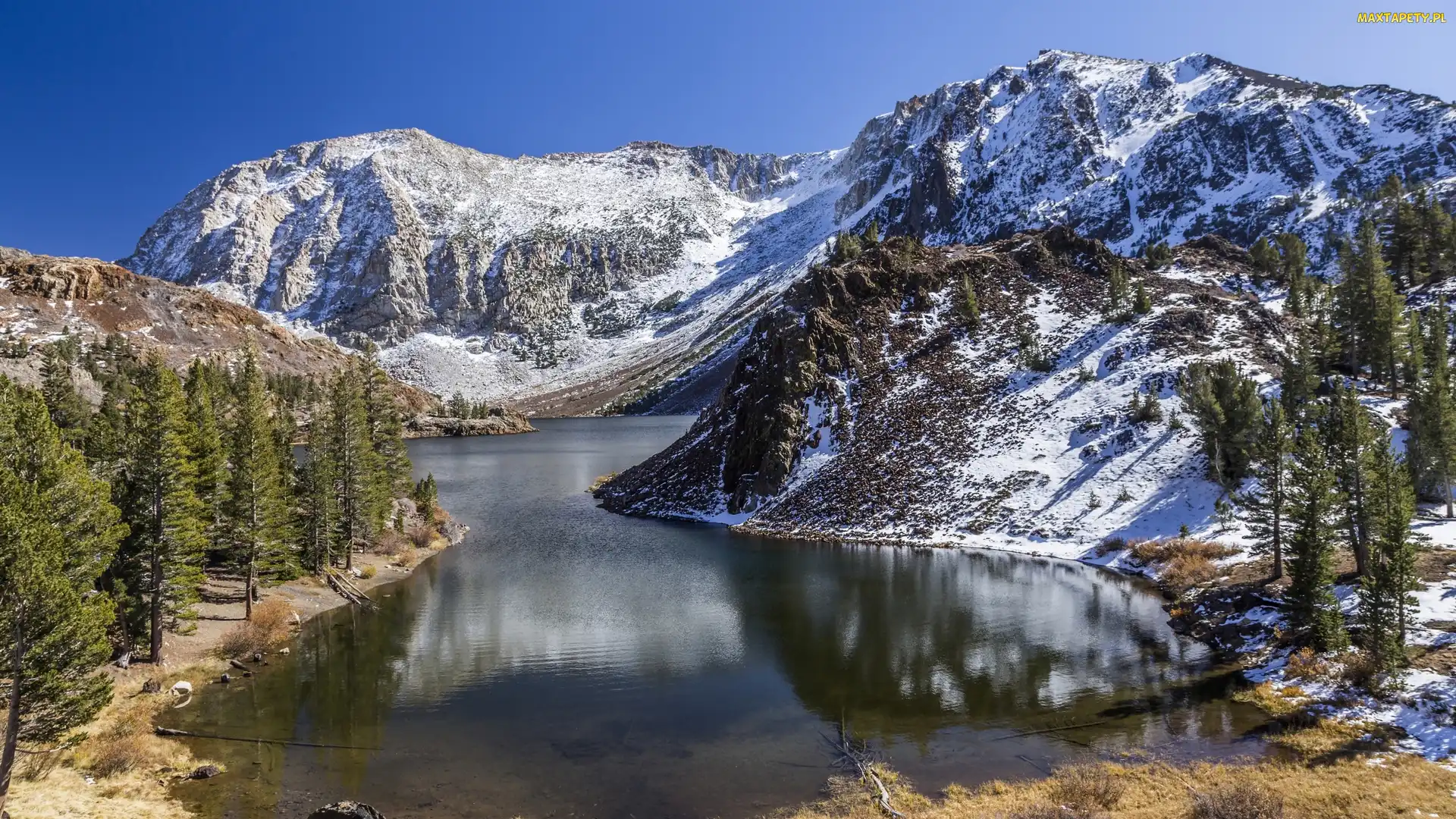 Zima, Góry, Kalifornia, Stany Zjednoczone, Park Narodowy Yosemite, Jezioro Ellery