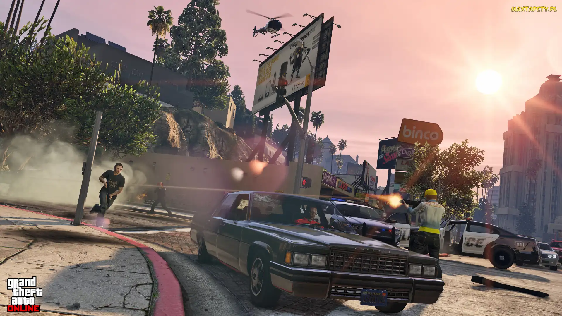 Grant Theft Auto V, Gra, Policja, Maszyna, Helikopter, Strzelanina