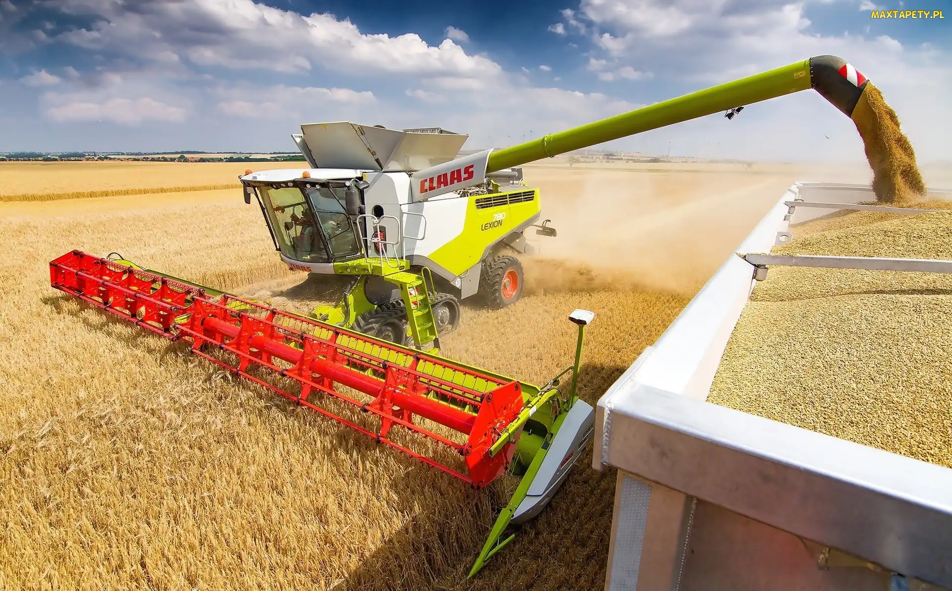 Żniwa, Przyczepa, Pole, Kombajn Claas Lexion 780