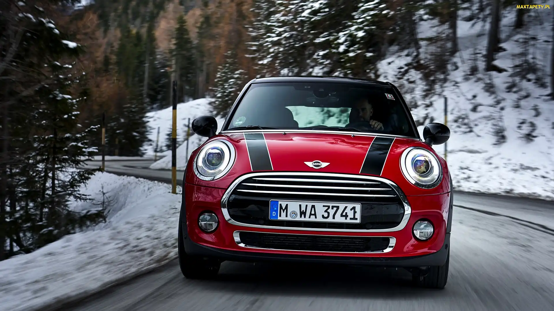 Mini Cooper D DCT, Śnieg, Droga, 2017, Czerwony