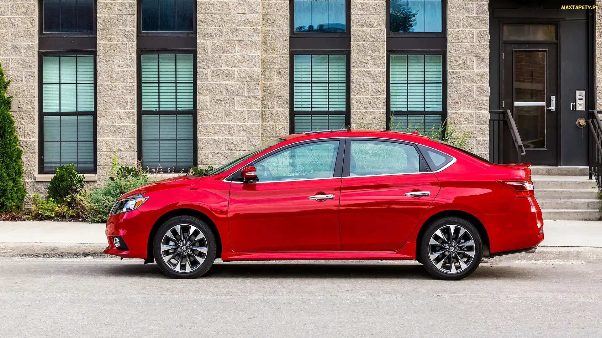 Budynek, Bok, Czerwony, Nissan Sentra