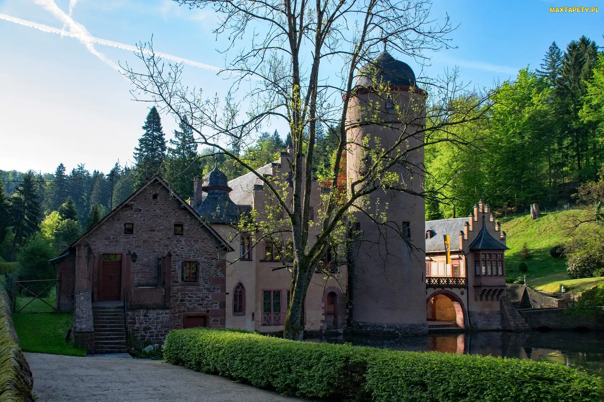 Mespelbrunn Castle, Niemcy, Bawaria, Odbicie, Zamek