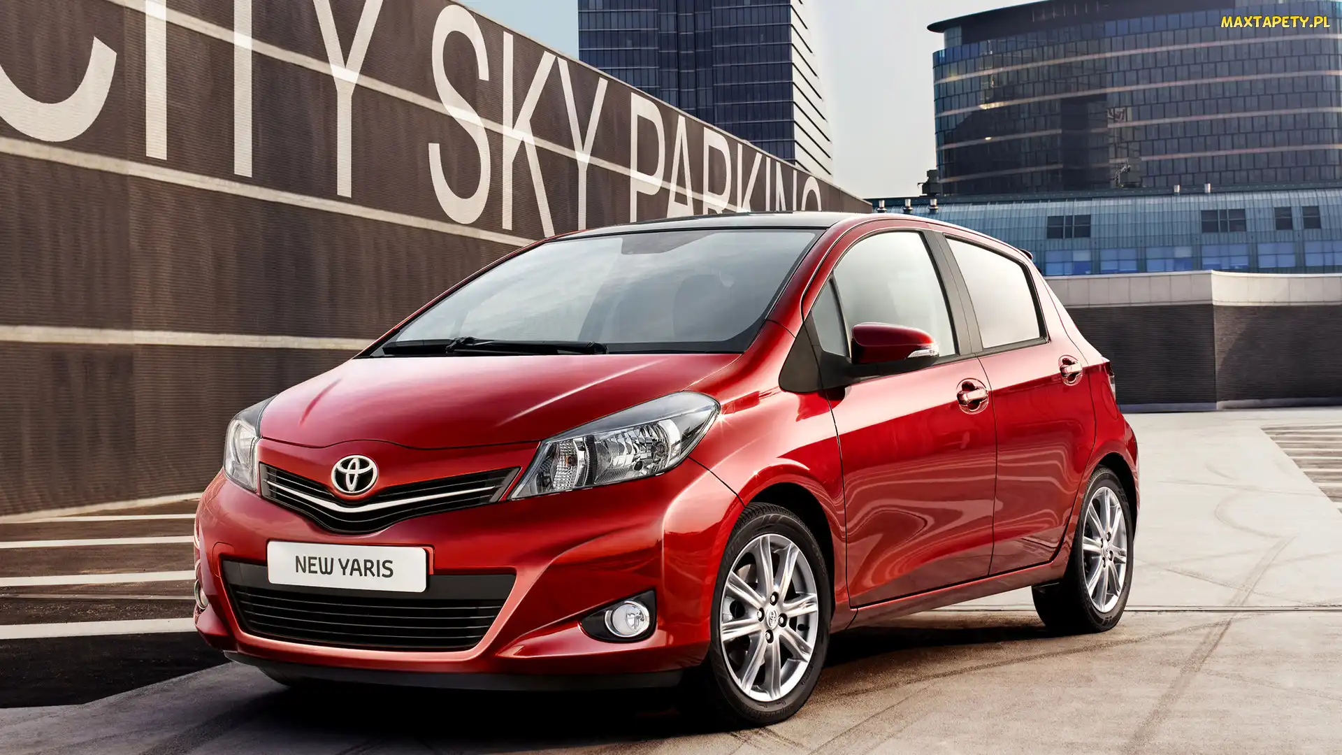 Czerwona, Przód, Toyota Yaris