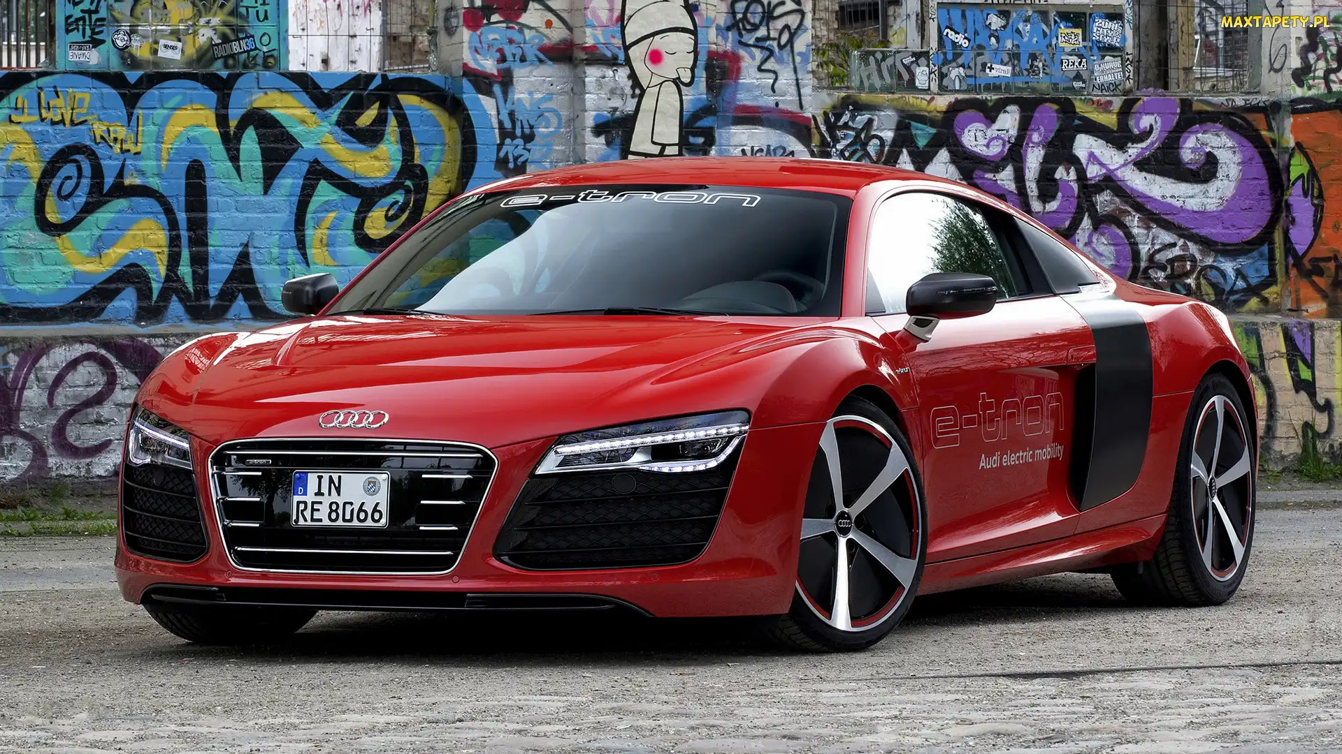Audi R8, Graffiti, Ściana, Coupe, Czerwone