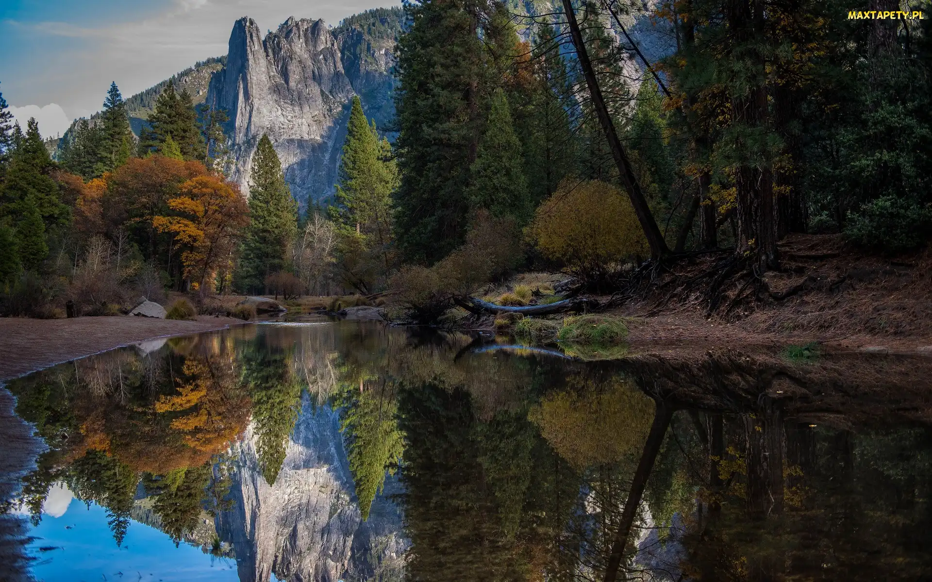 Kamienie, Rzeka Merced, Kalifornia, Drzewa, Góry Sierra Nevada, Stany Zjednoczone, Park Narodowy Yosemite