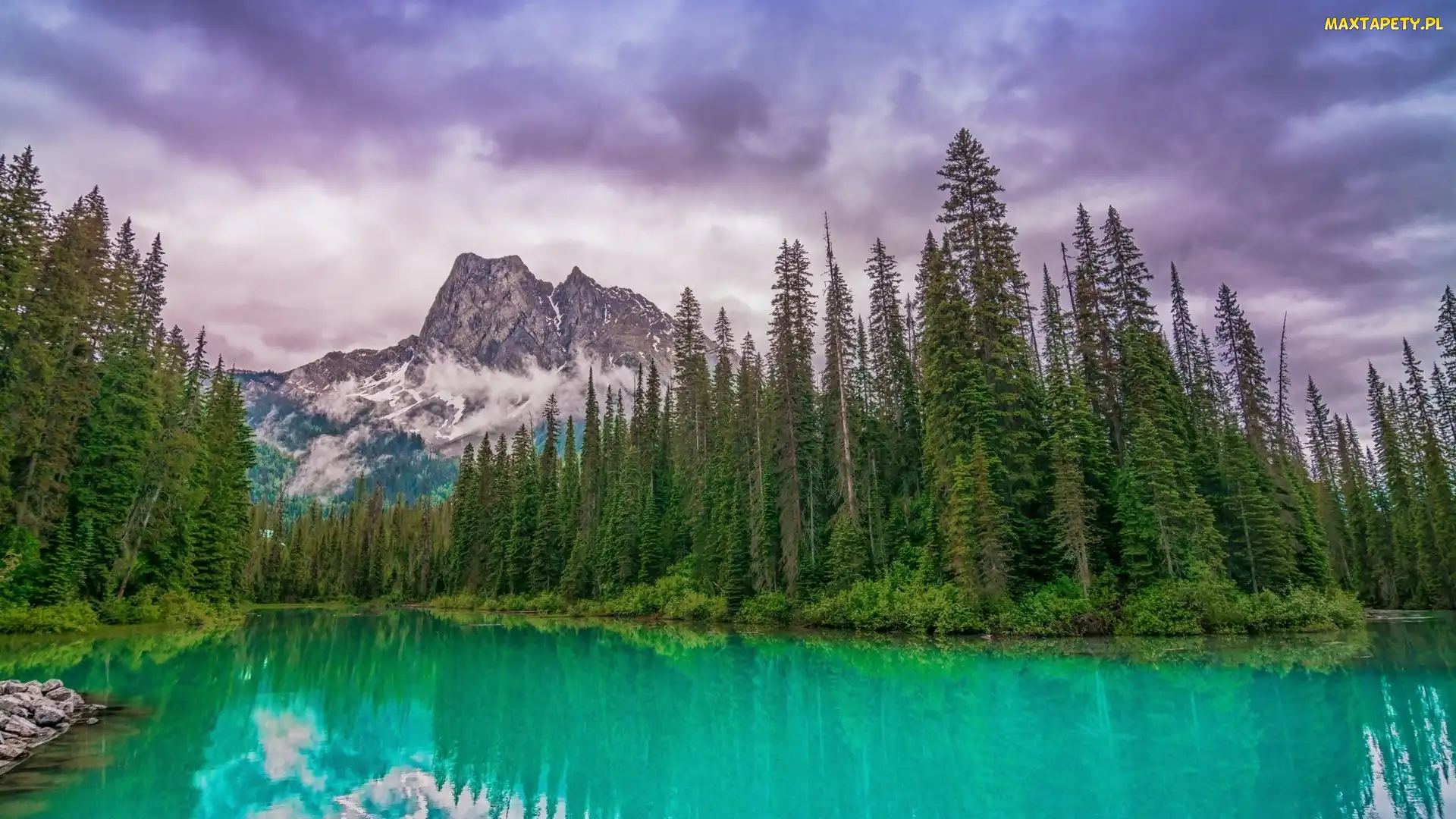 Kanada, Chmury, Park Narodowy Yoho, Kolumbia Brytyjska, Las, Canadian Rockies, Drzewa, Jezioro, Góry, Emerald Lake