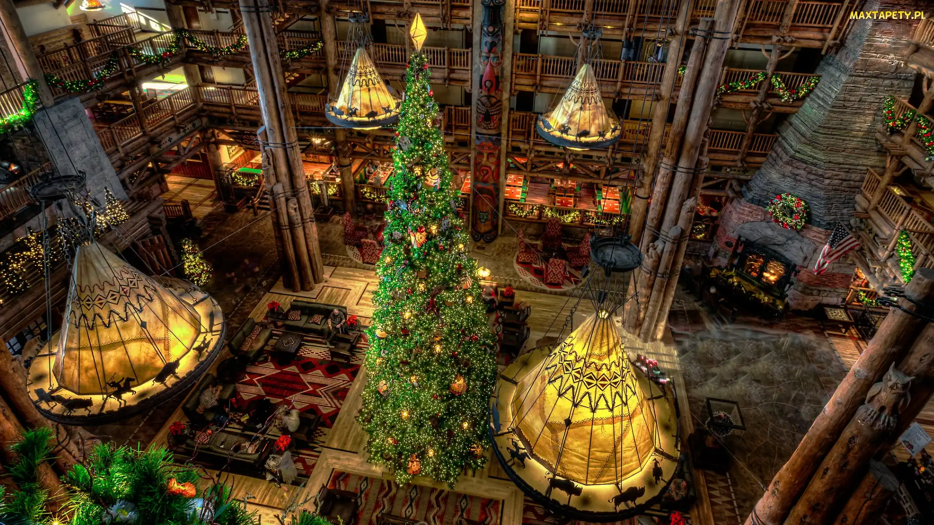 Orlando, Hol, Choinka, Stany Zjednoczone, Disneys Wilderness Lodge, Boże Narodzenie, Hotel
