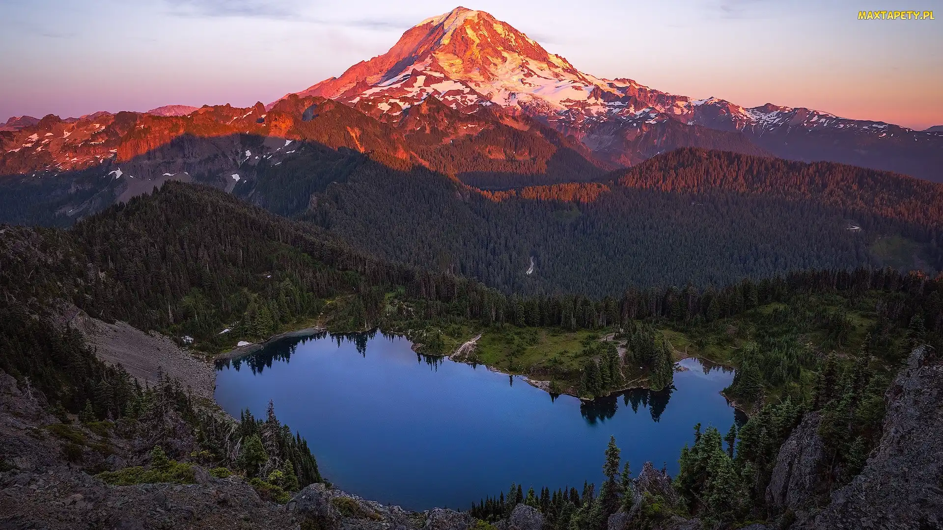Stratowulkan, Eunice Lake, Góry, Jezioro, Stan Waszyngton, Mount Rainier, Stany Zjednoczone, Park Narodowy Mount Rainier