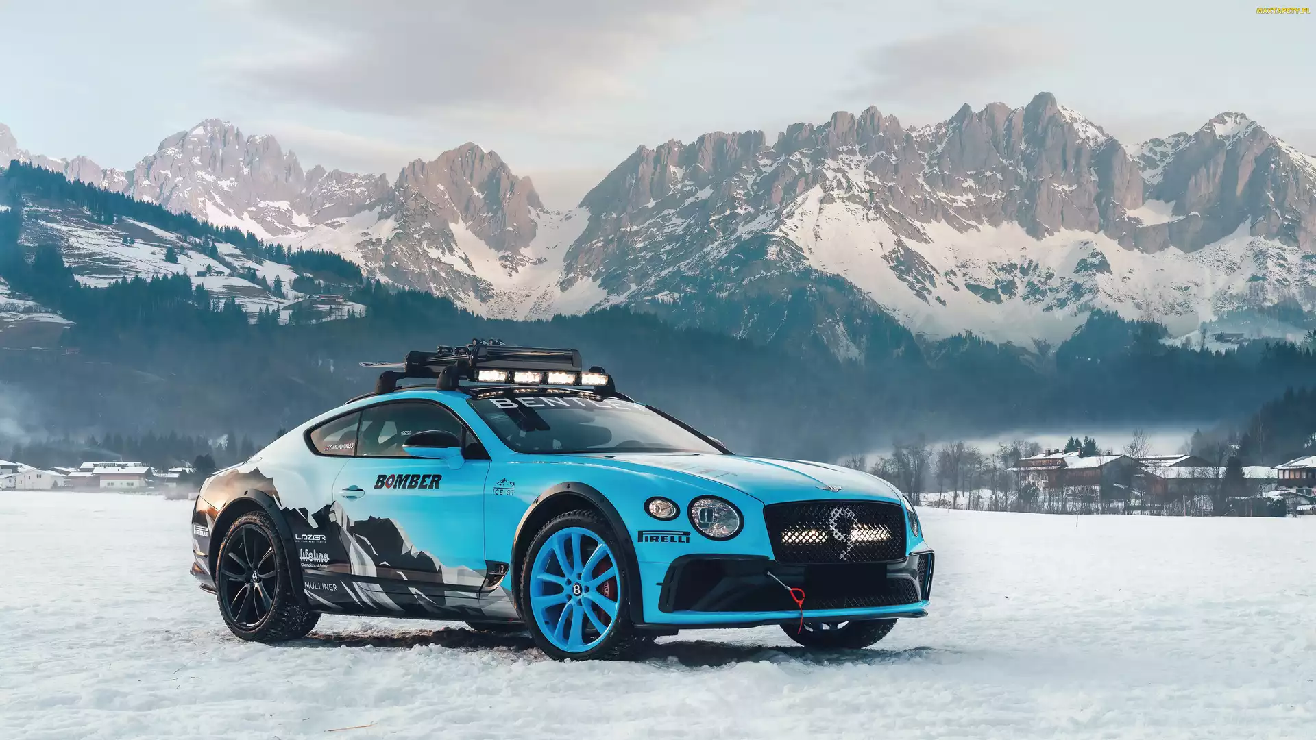 Bentley Continental GT, Śnieg, Niebieski