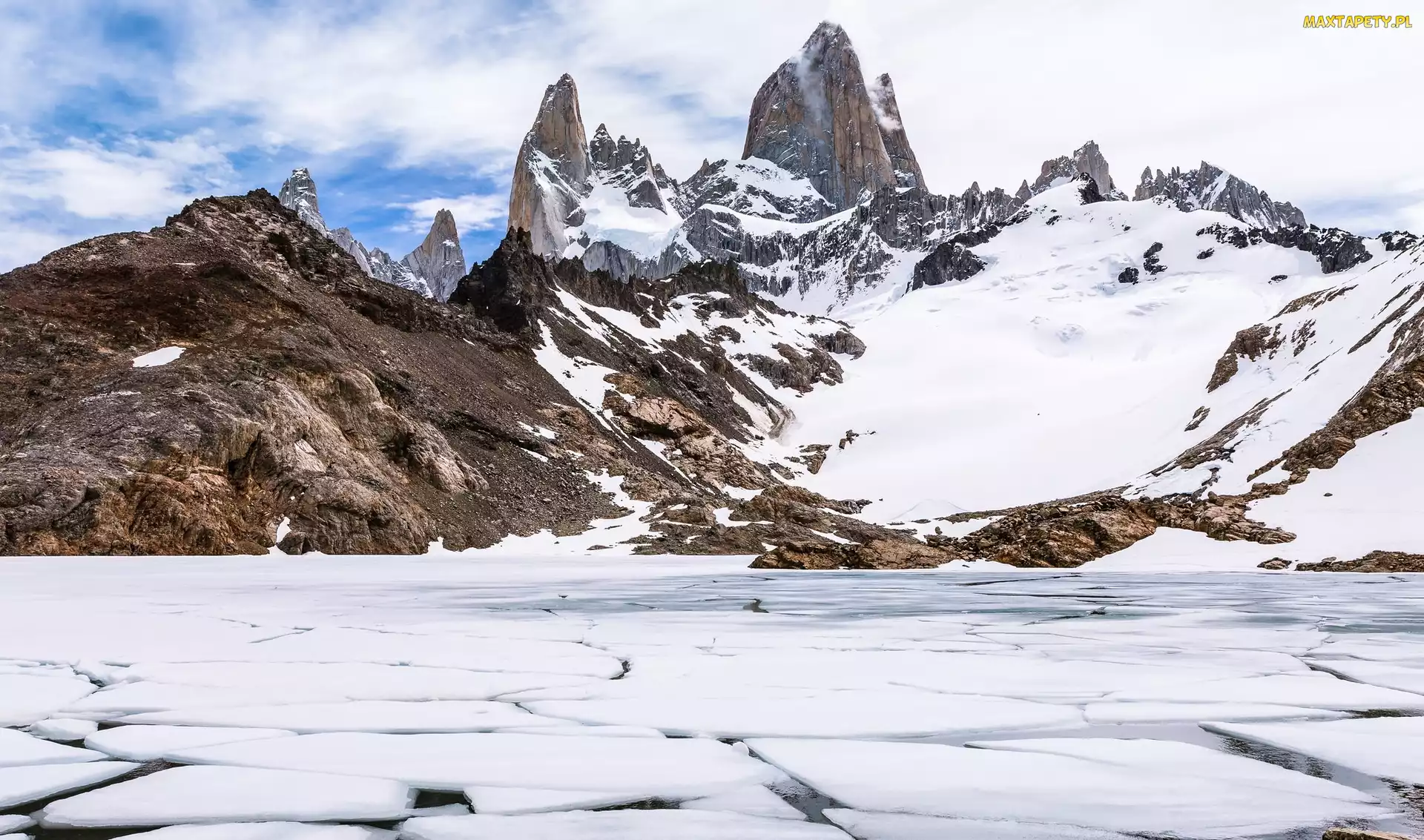 Zima, Jezioro, Park Narodowy Los Glaciares, Szczyt Fitz Roy, Patagonia, Góry, Argentyna, Laguna de los Tres
