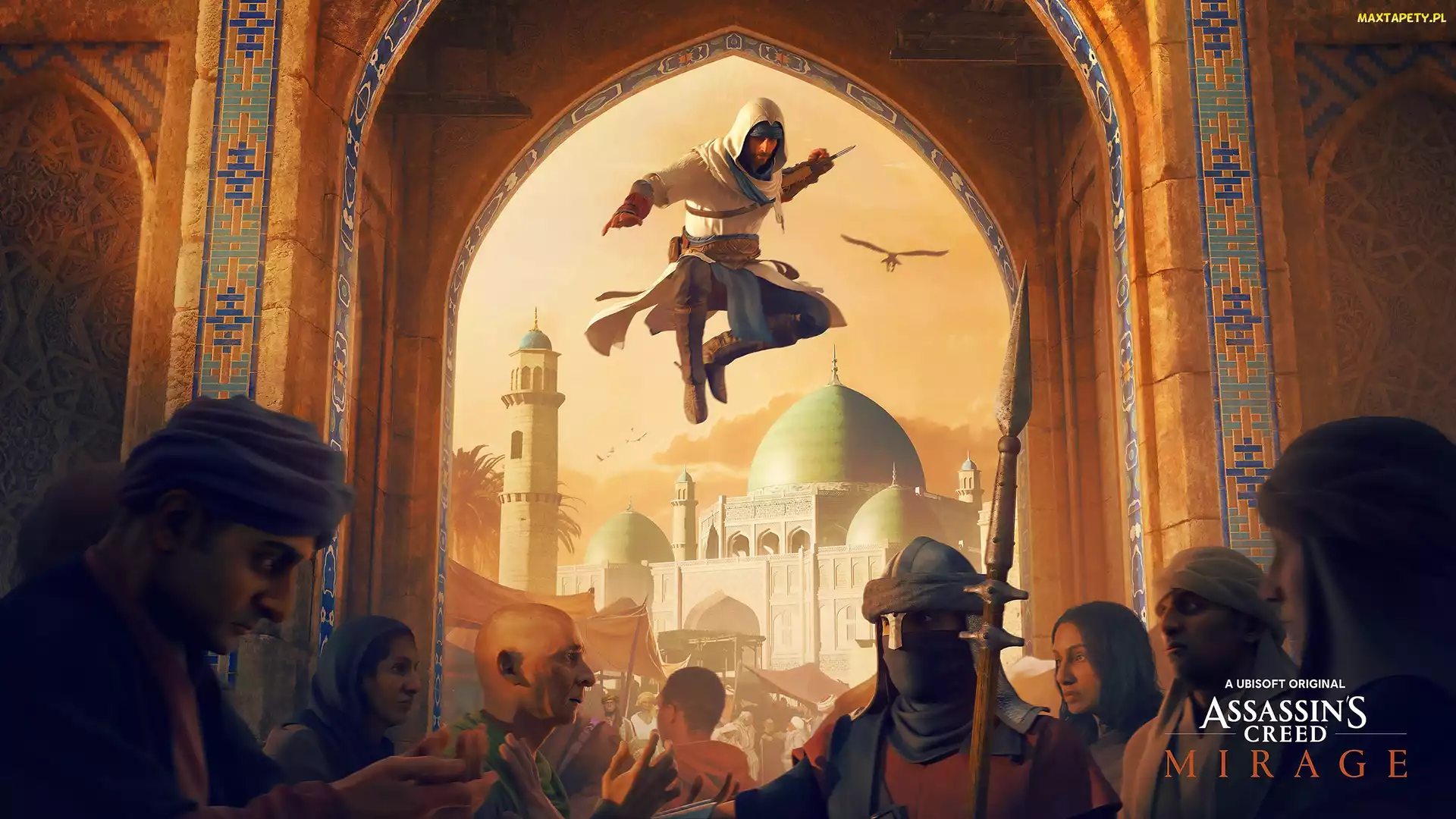 Skok, Wojownik, Assassins Creed Mirage, Plakat, Pałac, Gra, Ludzie