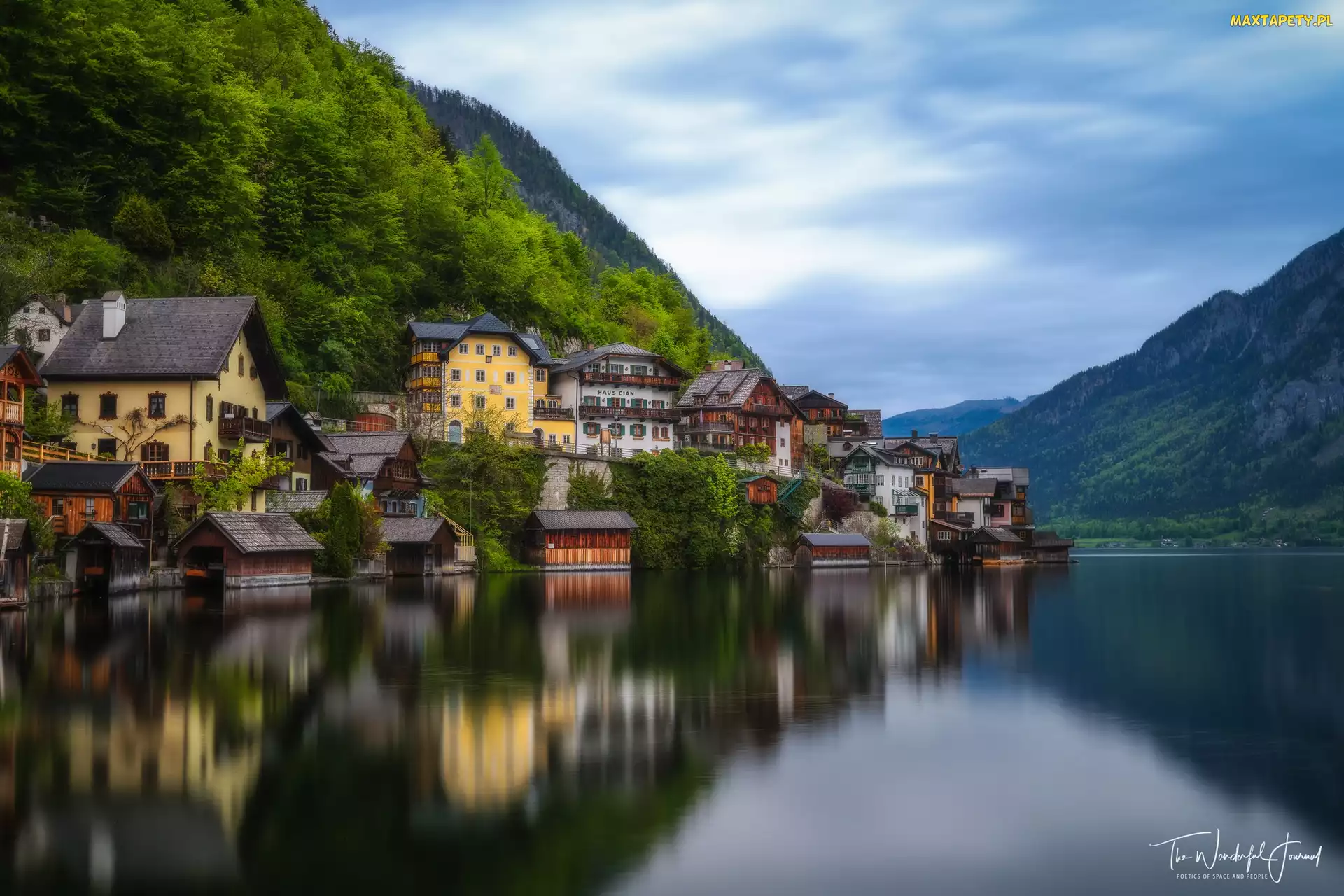 Austria, Góry, Domy, Jezioro, Hallstatt