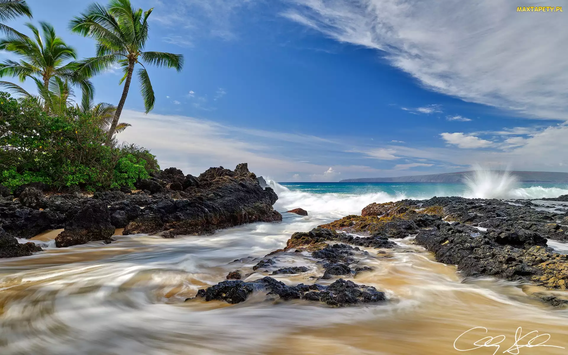 Skały, Palmy, Hawaje, Plaża, Morze, Stany Zjednoczone, Maui