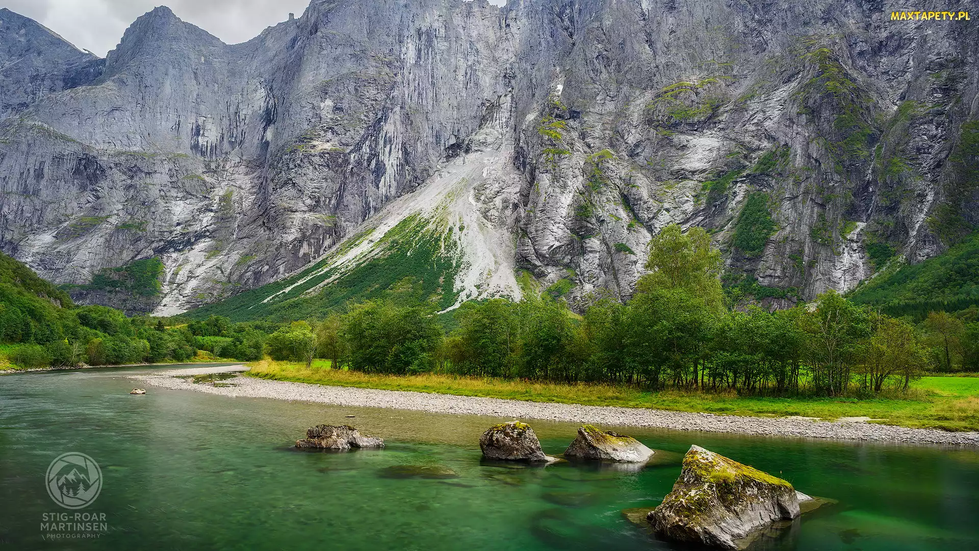 Głazy, Rzeka, Romsdalen, Norwegia, Góry Trolltindene, Drzewa