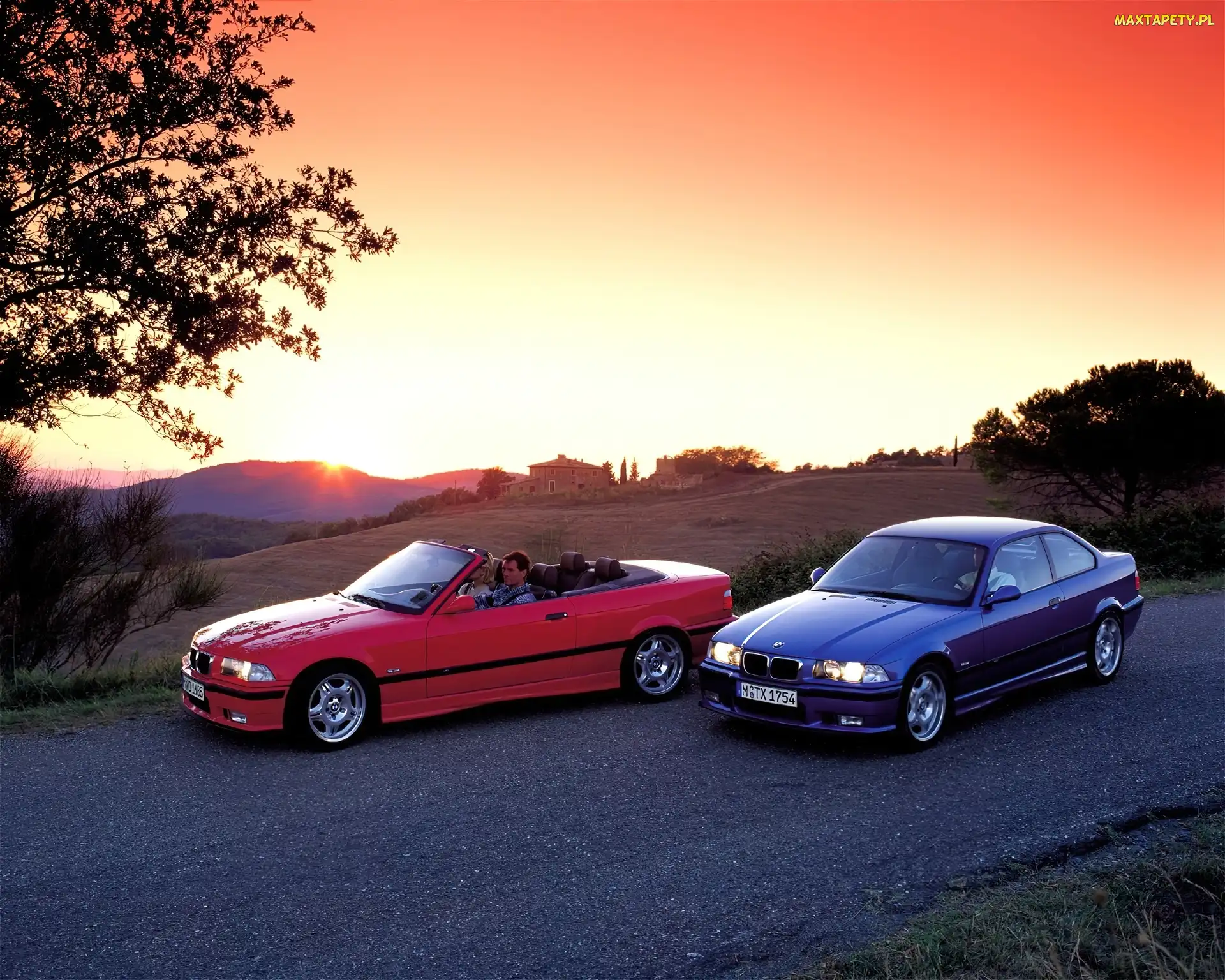 Granatowy, Czerwony Cabriolet, BMW 3, E36