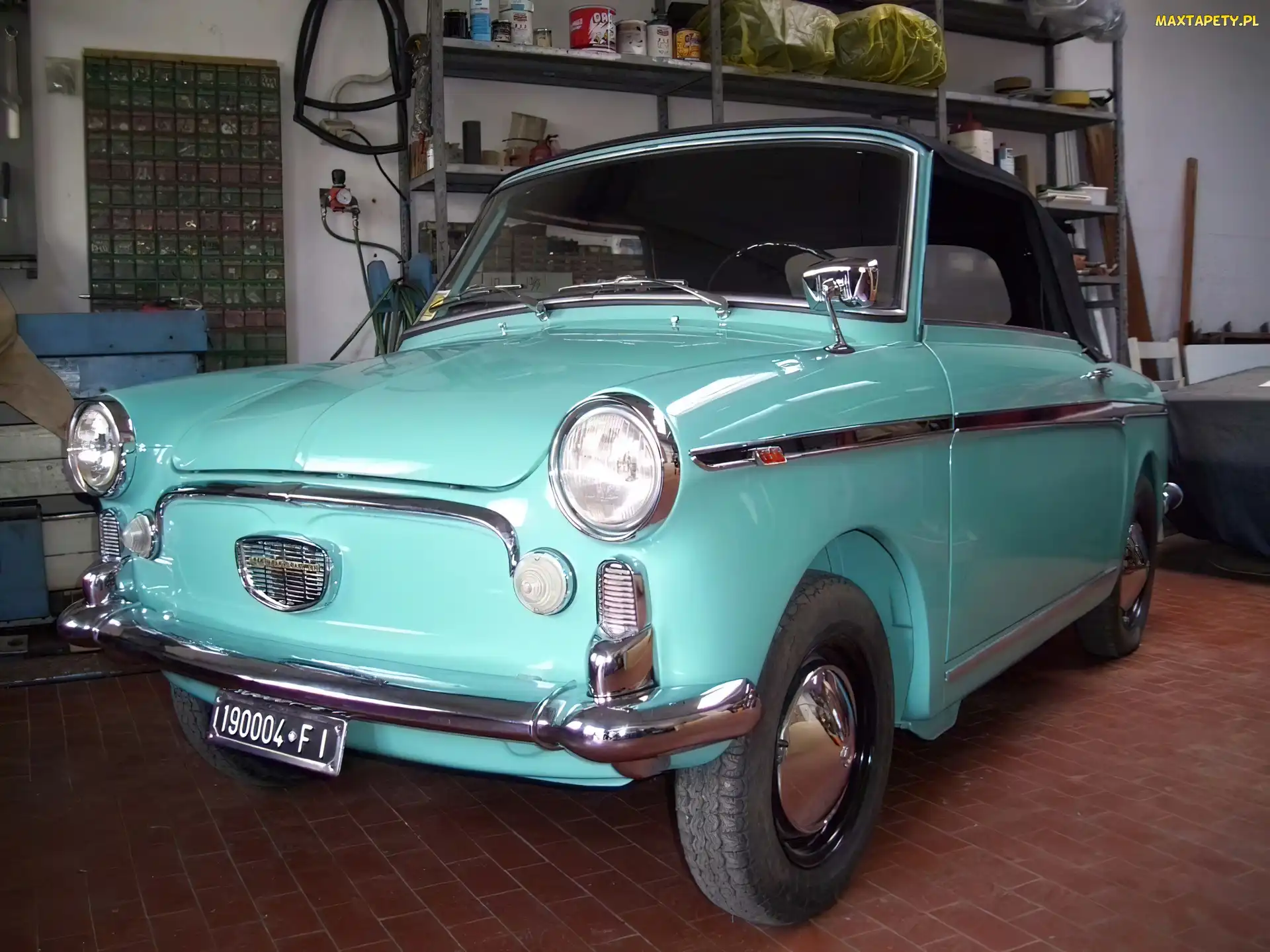 Błękitny, Garaż, Chrom, Autobianchi Bianchina