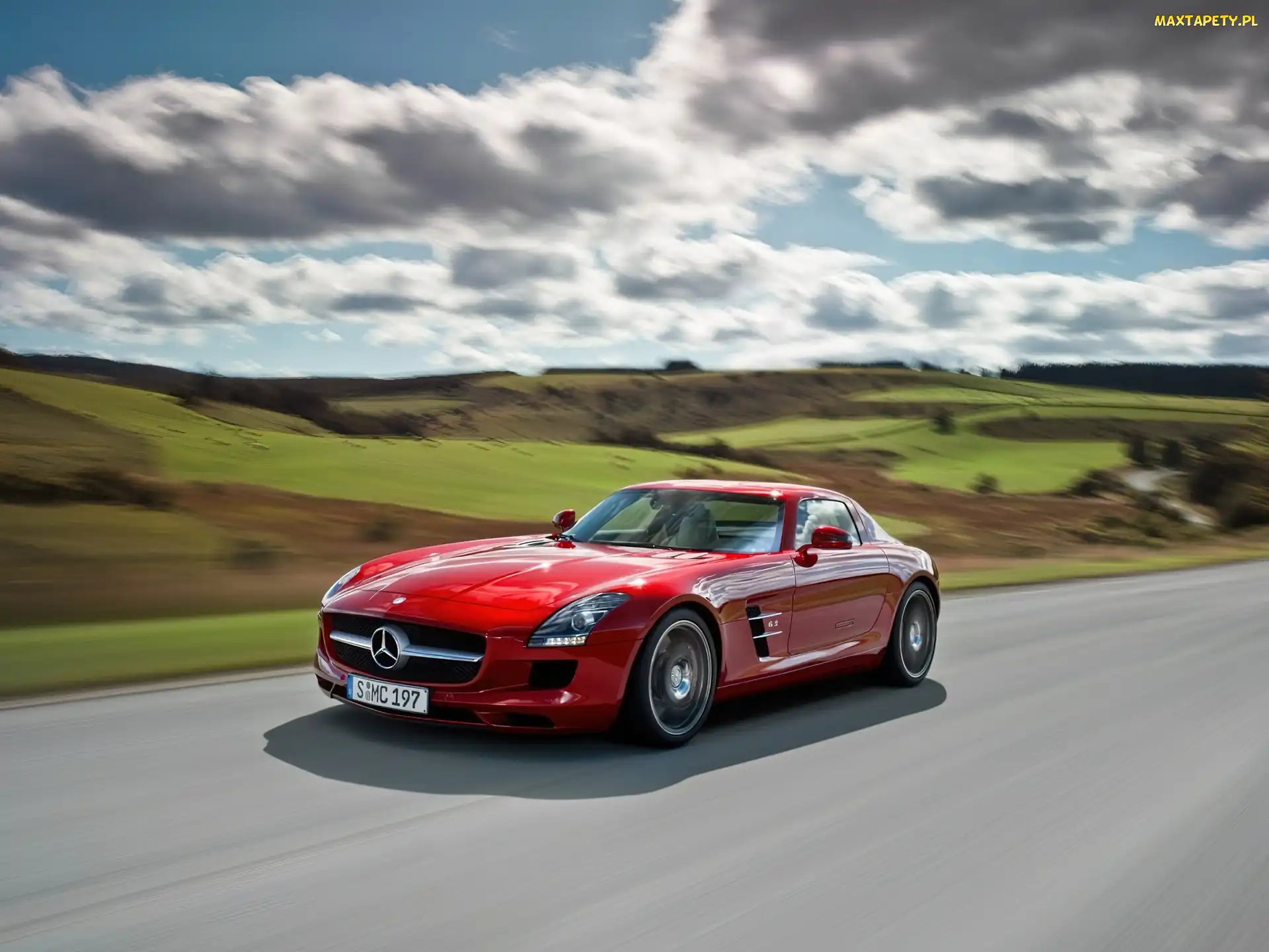 Droga, AMG, Czerwony, Mercedes Benz SLS