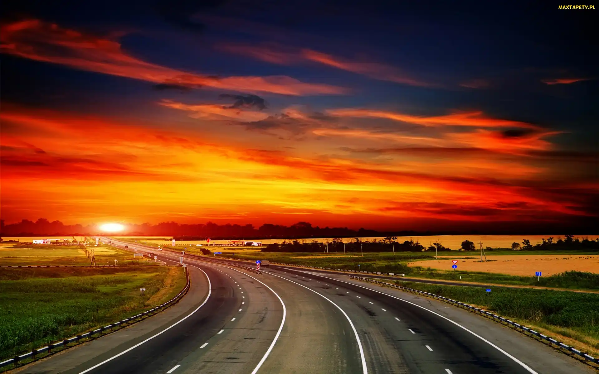 Zachód, Słońca, Autostrada