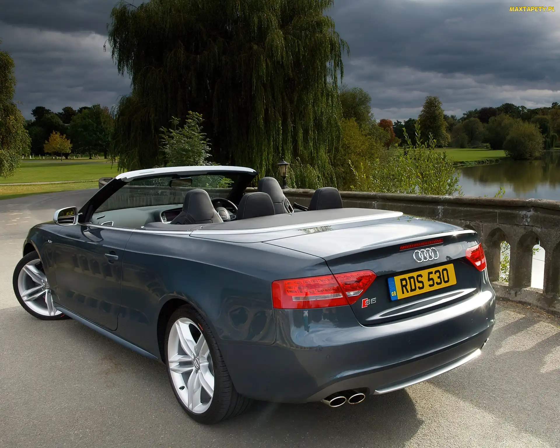 Zieleń, Woda, Cabrio, Audi A5, Ciemne, Niebo