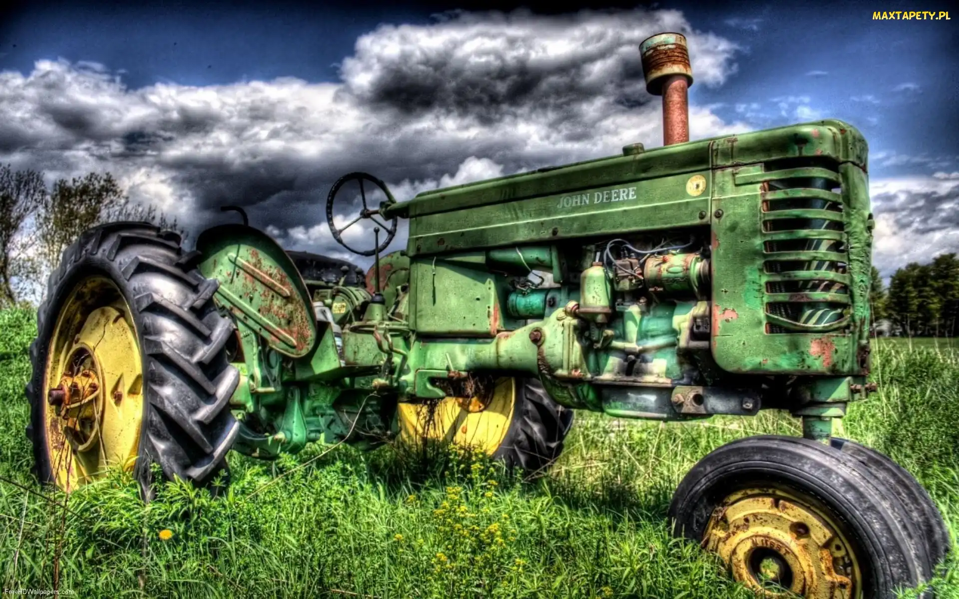 Chmury, Trawa, Traktor